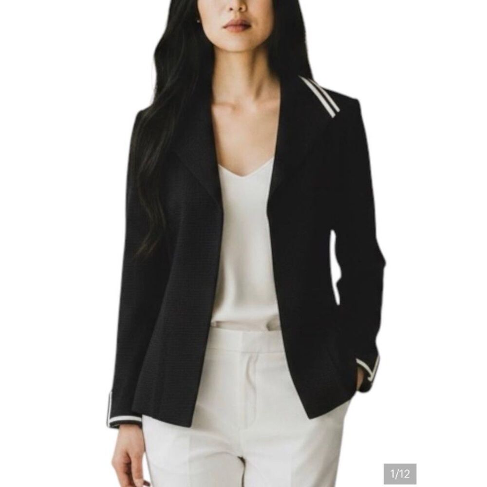 Ming Wang Black White Trim Quiet Luxury Designer Sweater Cardigan NWOT Size M
